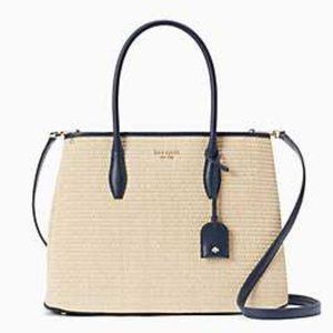 NWT NBU Kate Spade Eva straw medium top zip satchel